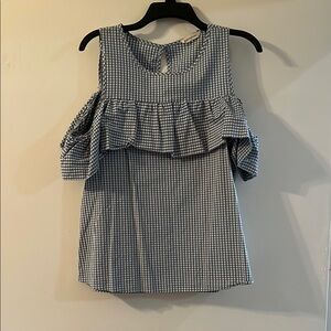 Newbury Kustom Black and White Ruffled Asymmetrical Blouse